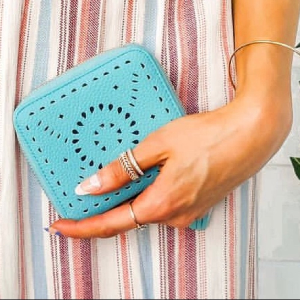 Handmade Cleobella blue Leather zip wallet